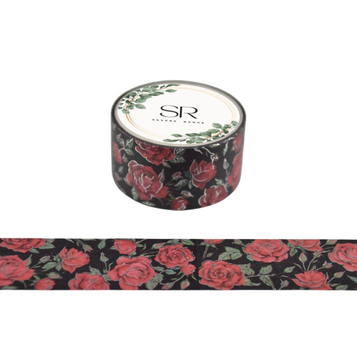 Roses on Black - wide foil washi tape (20mm)