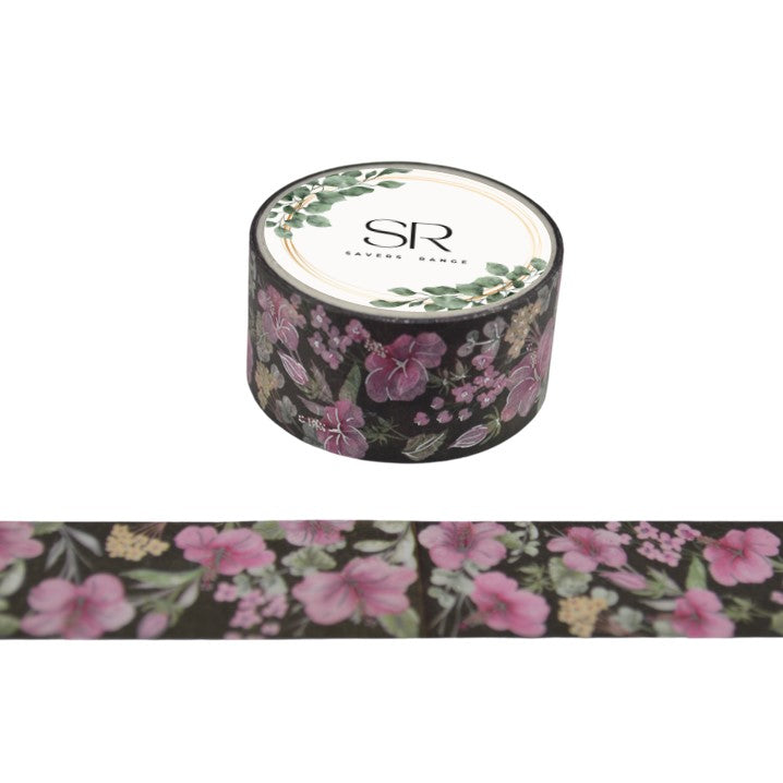 Flowers on Black - wide foil washi tape (20mm)