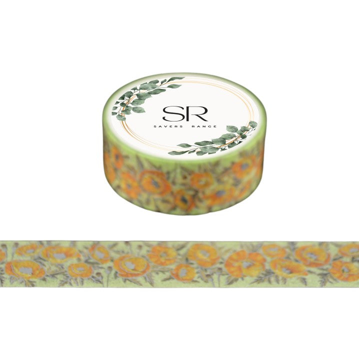 Yellow Flowers on Green - foil washi tape