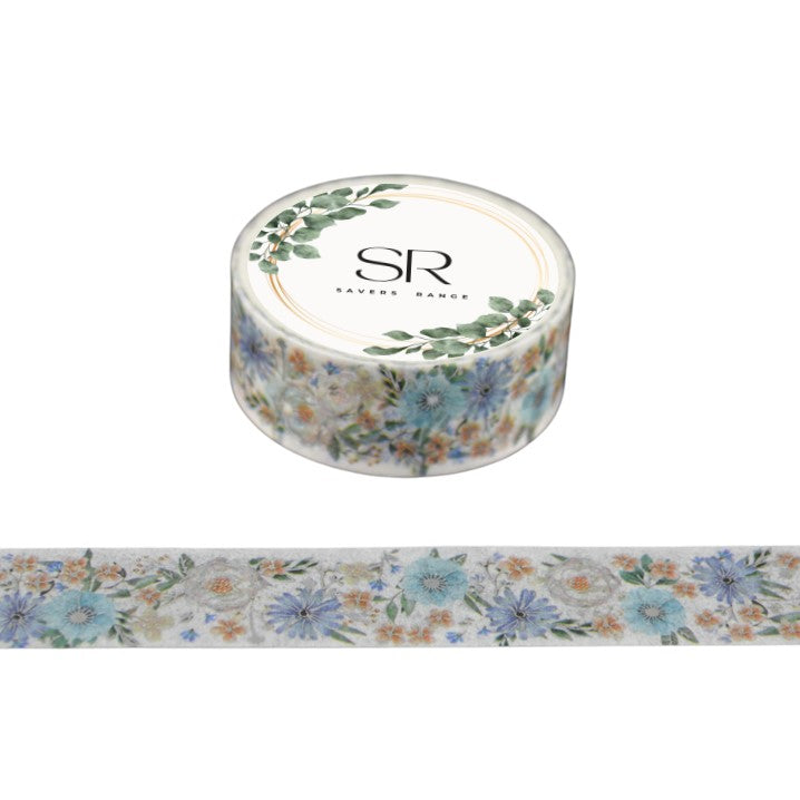 Blue Flowers - foil washi tape