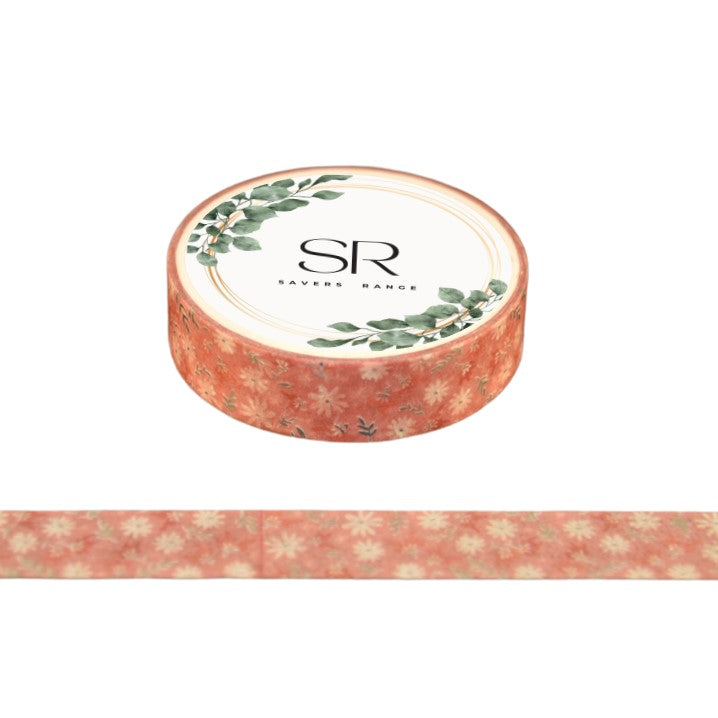 White Flowers on Pink - Thin foil washi tape (10mm)