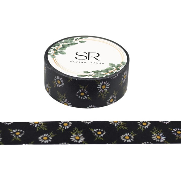 Bees and Daisies on Black  - washi tape