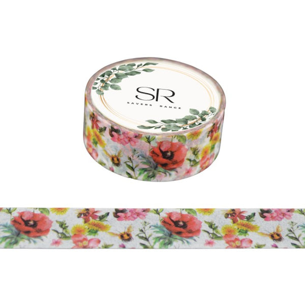 Flowers and Bees on White  - washi tape