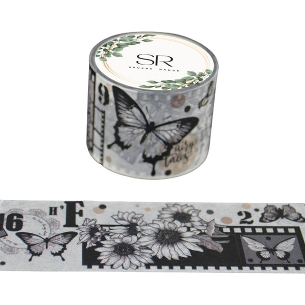 Bees, Butterflies and Flowers B&W  - Wide washi tape (30mm)