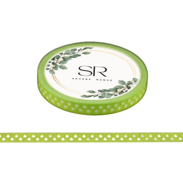 White Drops on Green- Thin washi tape (5mm)