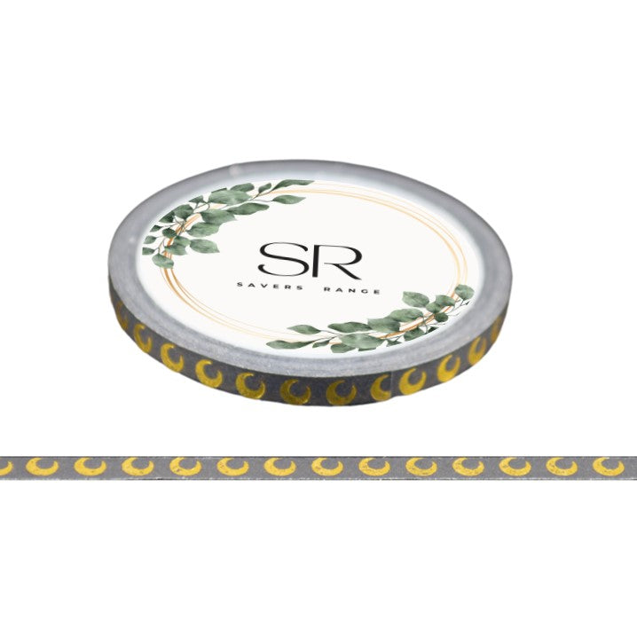 Gold Moon on Black - Thin foil washi tape (3mm)