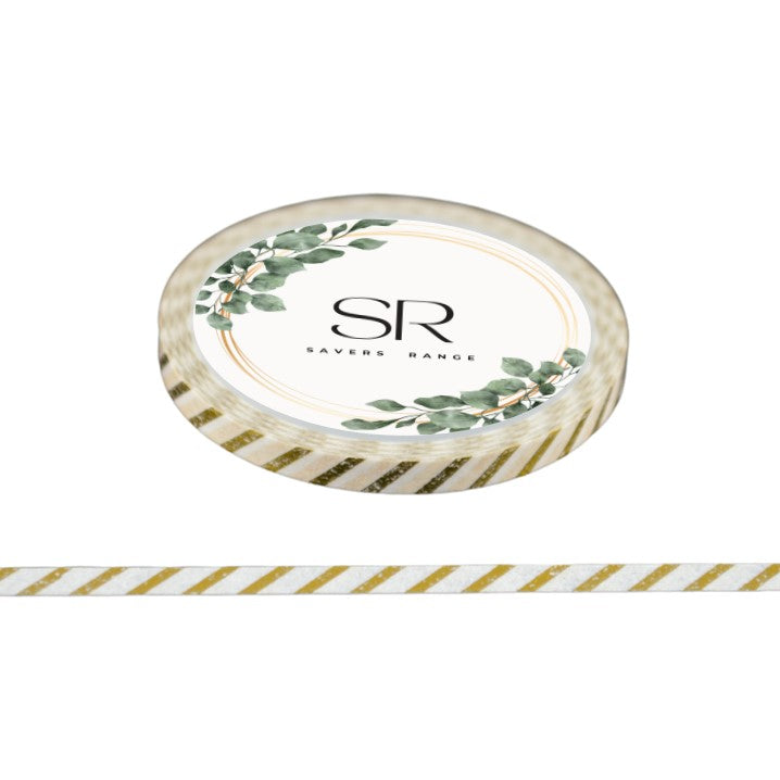 Gold Stripes on White - Thin foil washi tape (3mm)