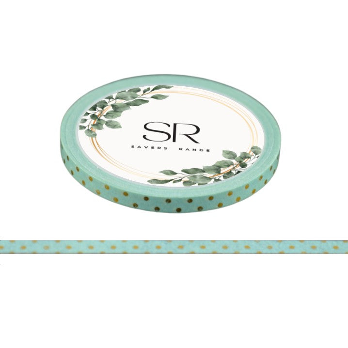 Gold Spots on Green - Thin foil washi tape (3mm)