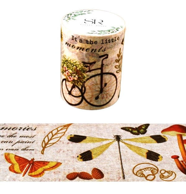 Floral, Butterflies and Dragonflies  - Foil Vintage Series  Wide washi tape (50mm)