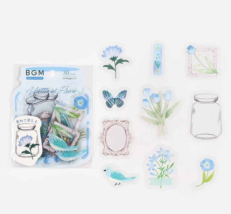 Light Blue (Bottle of Flower Series) - Clear Flake Stickers